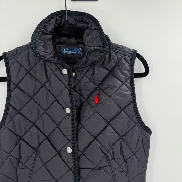 Polo Ralph Lauren Quilted Vest Women XXS Navy Blue Snap Front Preppy Equestrian - Picture 6 of 11